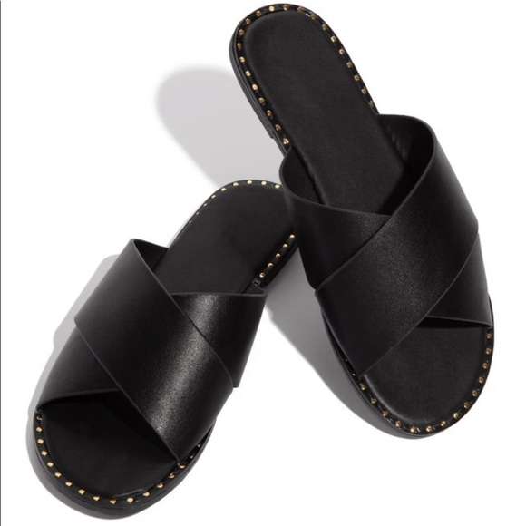 Black X Band Studded Slide Flat Sandals - Picture 4 of 9